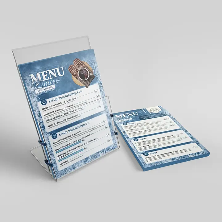 Projekt graficzny menu zimowego dla Restauracji Oregano Bydgoszcz - portfolio agencji marketingowej Bydgoszcz