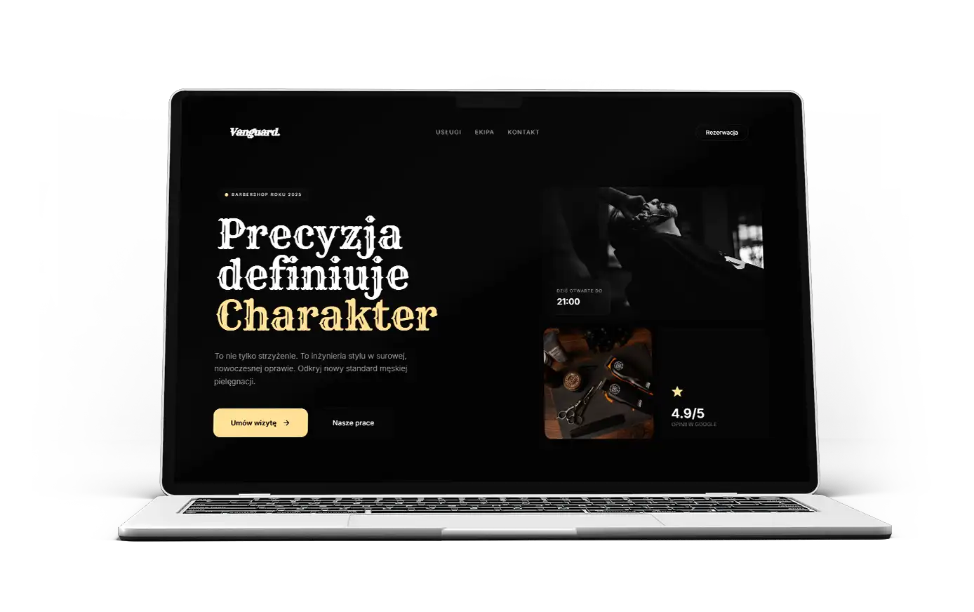 Strona internetowa o nowoczesnym designie UX dla barbershopu Vanguard