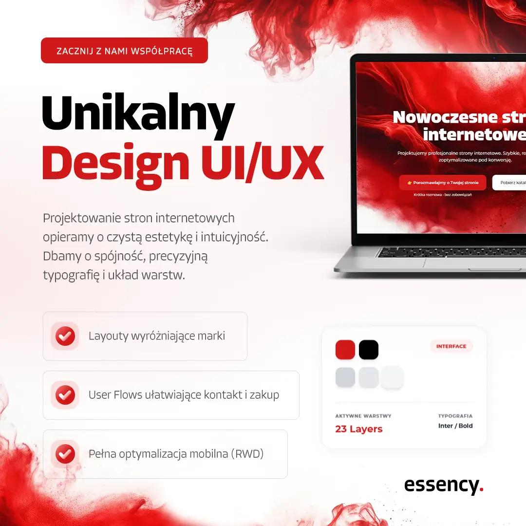 Unikalny design UI UX strony internetowej Gliwice - projektowanie stron Essency Media