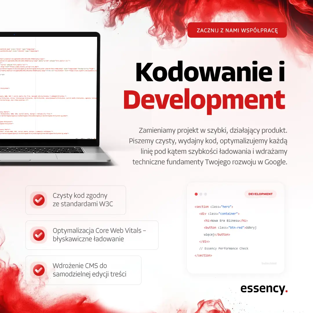 Kodowanie i development strony internetowej Łomża - szybki kod i Core Web Vitals