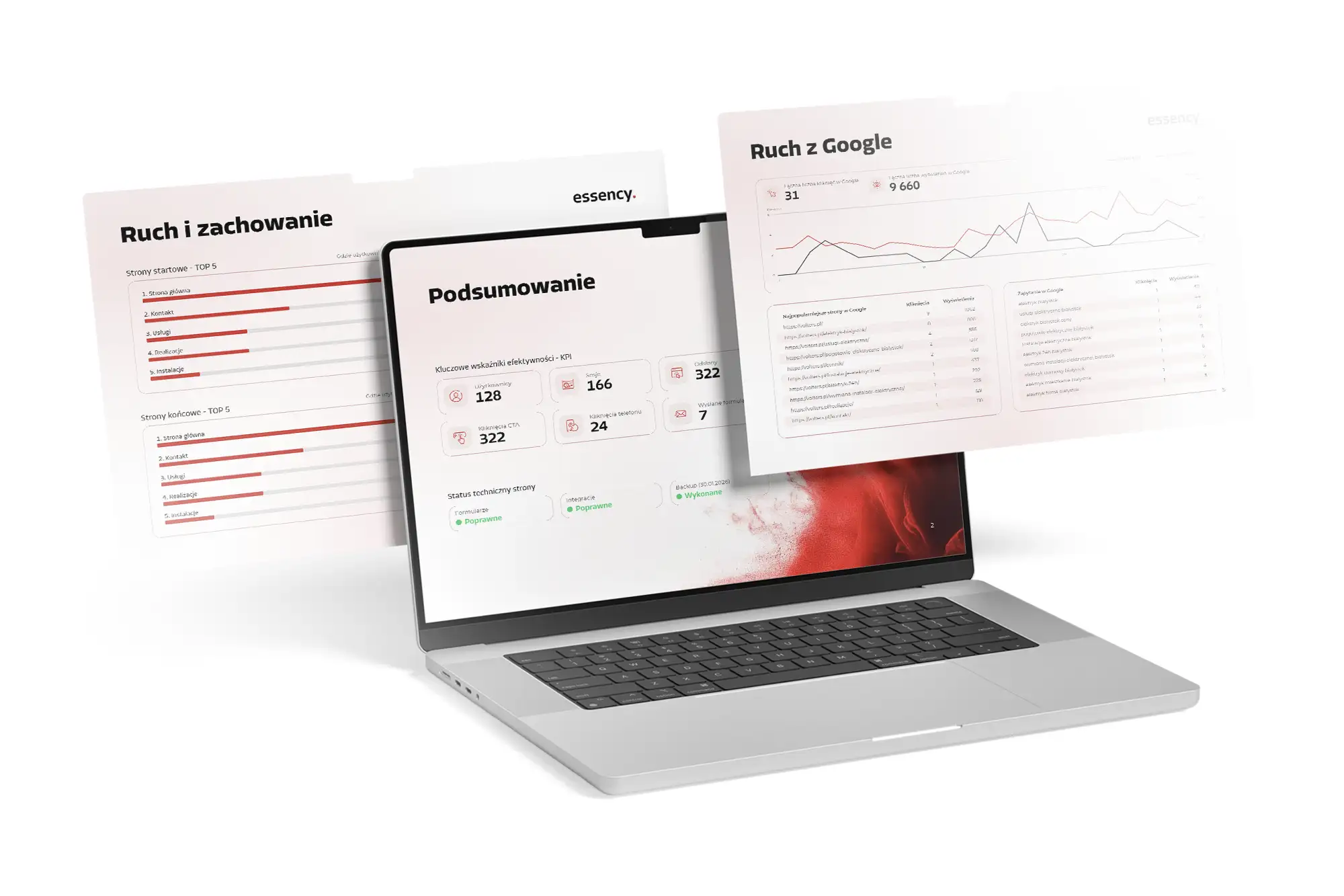 Analityka marketingowa na ekranie laptopa – wykresy wzrostu, dashboardy kampanii i wskaźniki ROI