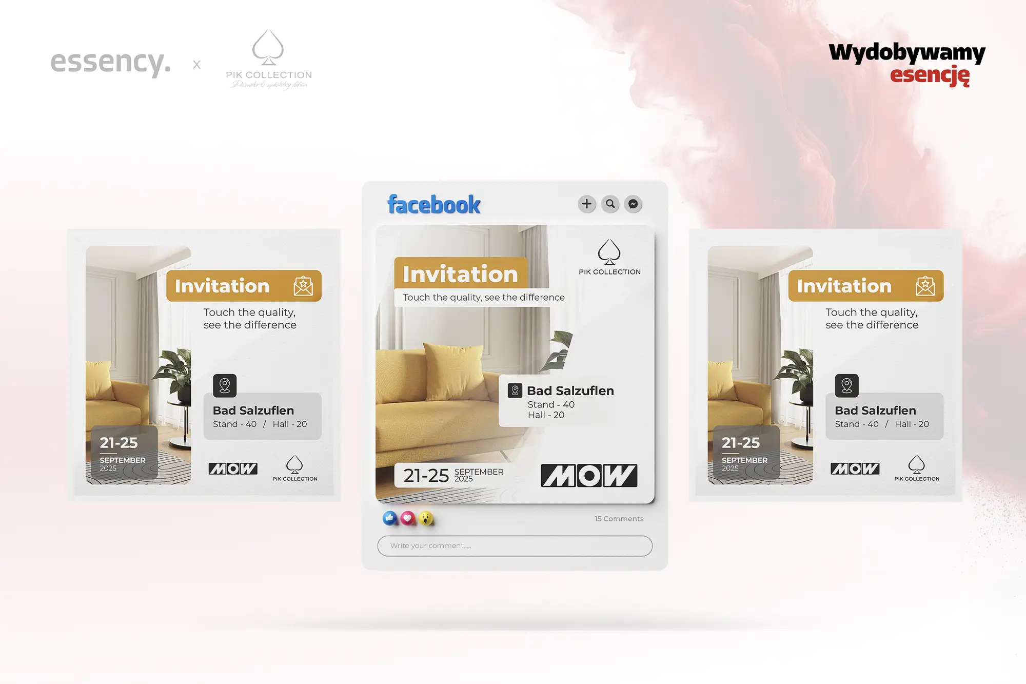 Projekt banerów reklamowych na social media dla PIK Collection – meble i tkaniny Białystok, kampania Facebook Ads Essency Media